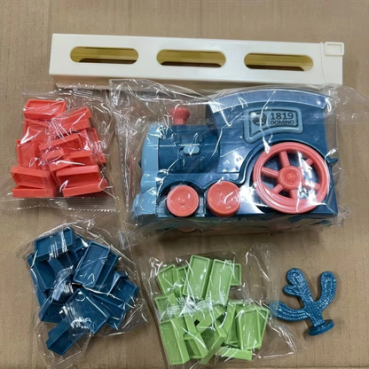 Electric Domino Train Set with Automatic Domino Laying Blocks – Creative STEM Building Toy for Kids (Blue)