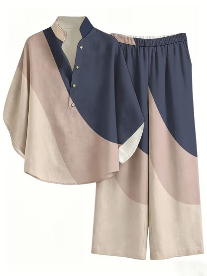 Chic Plus Size Stand Collar Wide Leg Co-Ord
