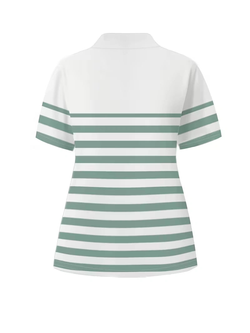 Women's Summer Striped Casual Co-Ord Set | Half-Zip Polo Top & Wide-Leg Pants 2-Piece Outfit