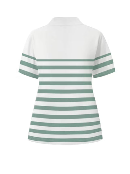 Women's Summer Striped Casual Co-Ord Set | Half-Zip Polo Top & Wide-Leg Pants 2-Piece Outfit