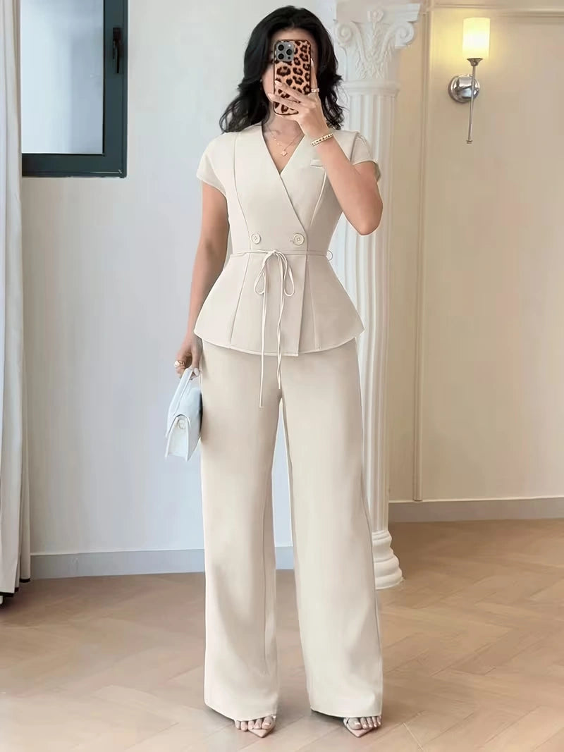 Elegant Flared Sleeve Belted Co-Ord Set for Women