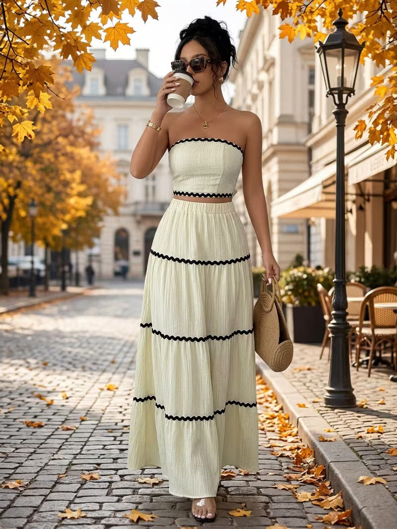Women’s  Ruched Crop Top & Maxi Skirt Co-Ord Set