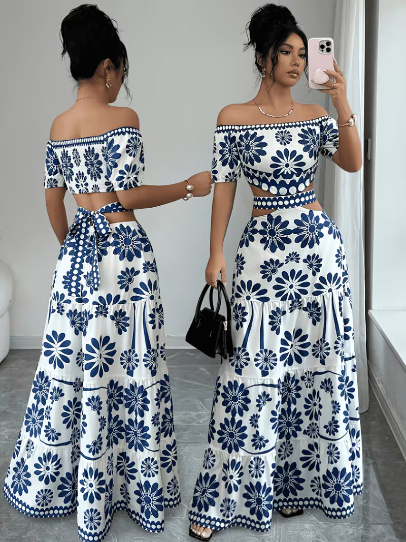 Women’s  Ruched Crop Top & Maxi Skirt Co-Ord Set