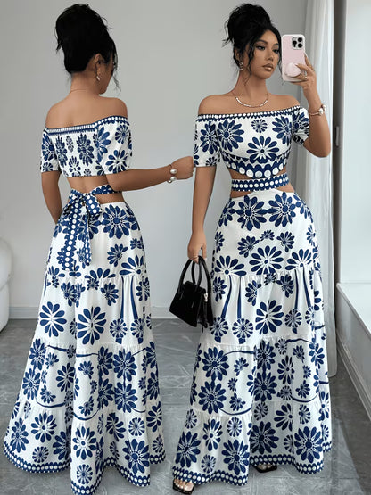 Women’s  Ruched Crop Top & Maxi Skirt Co-Ord Set