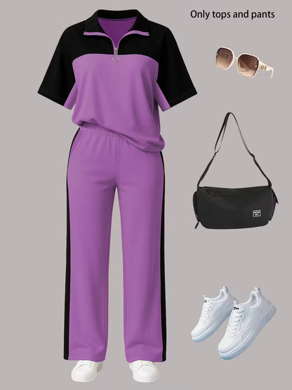 Women's Autumn  Casual Co-Ord Set |T-Shirt & Straight-Leg Pants 2-Piece Outfit