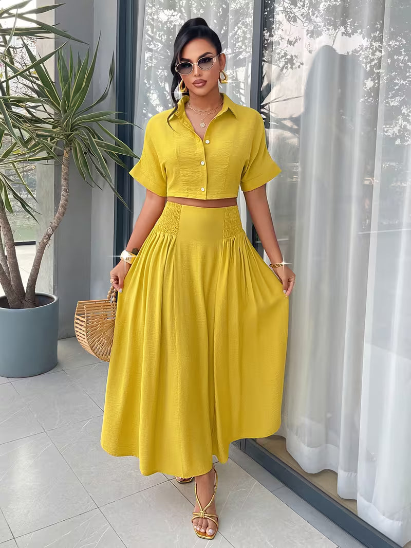Women’s  Ruched Crop Top & Maxi Skirt Co-Ord Set