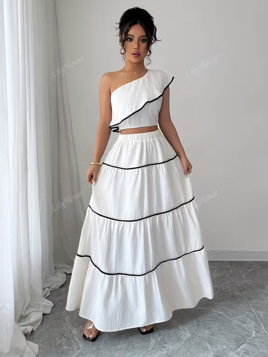 Women’s  Ruched Crop Top & Maxi Skirt Co-Ord Set