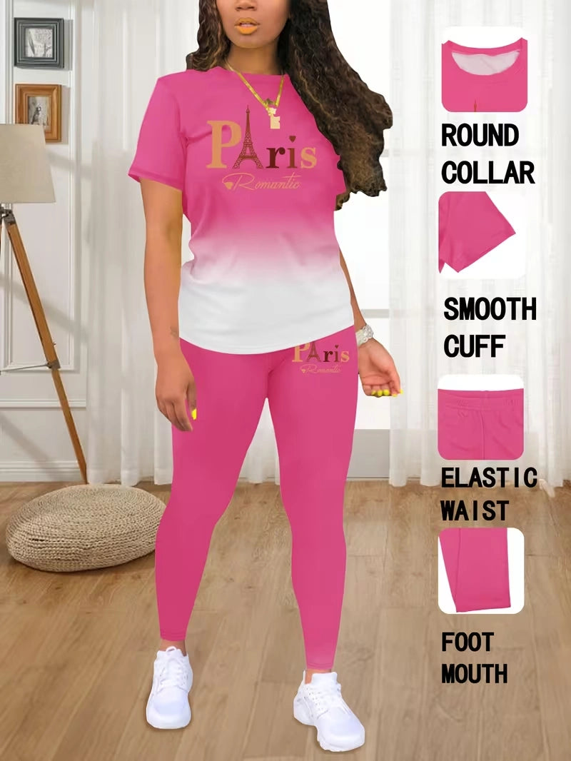 Women's Printed Top & Pants Co-Ord Set | Casual Short Sleeve Crew Neck Outfit