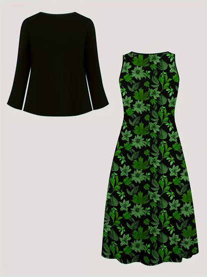 Elegant Floral Print 2-Piece Dress