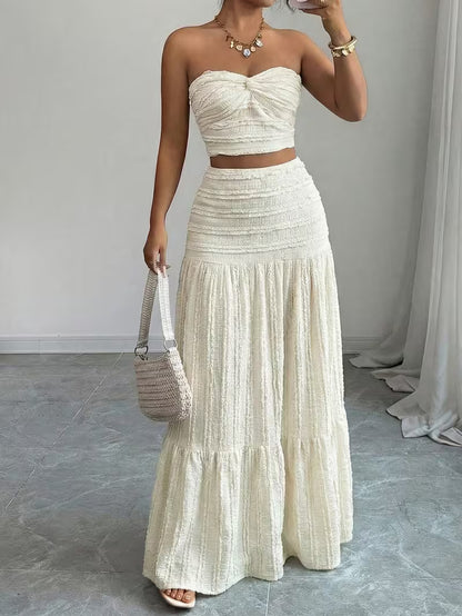 Women’s  Ruched Crop Top & Maxi Skirt Co-Ord Set