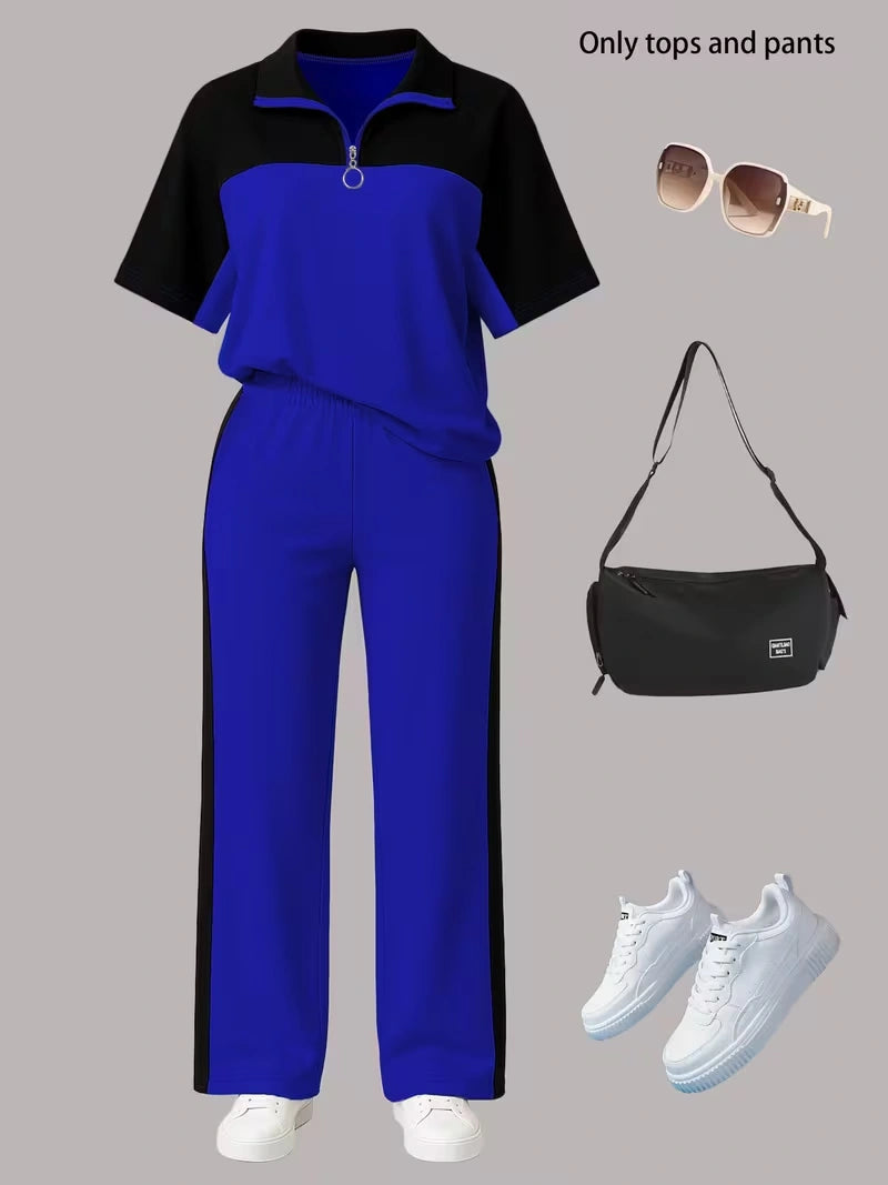 Women's Autumn  Casual Co-Ord Set |T-Shirt & Straight-Leg Pants 2-Piece Outfit
