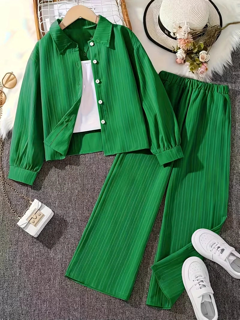 Classic Button-Down Shirt & Wide-Leg Co-Ord Set for Women