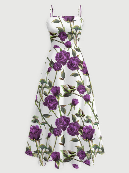 Elegant Women's Vintage Artistic Floral Print Dress Set