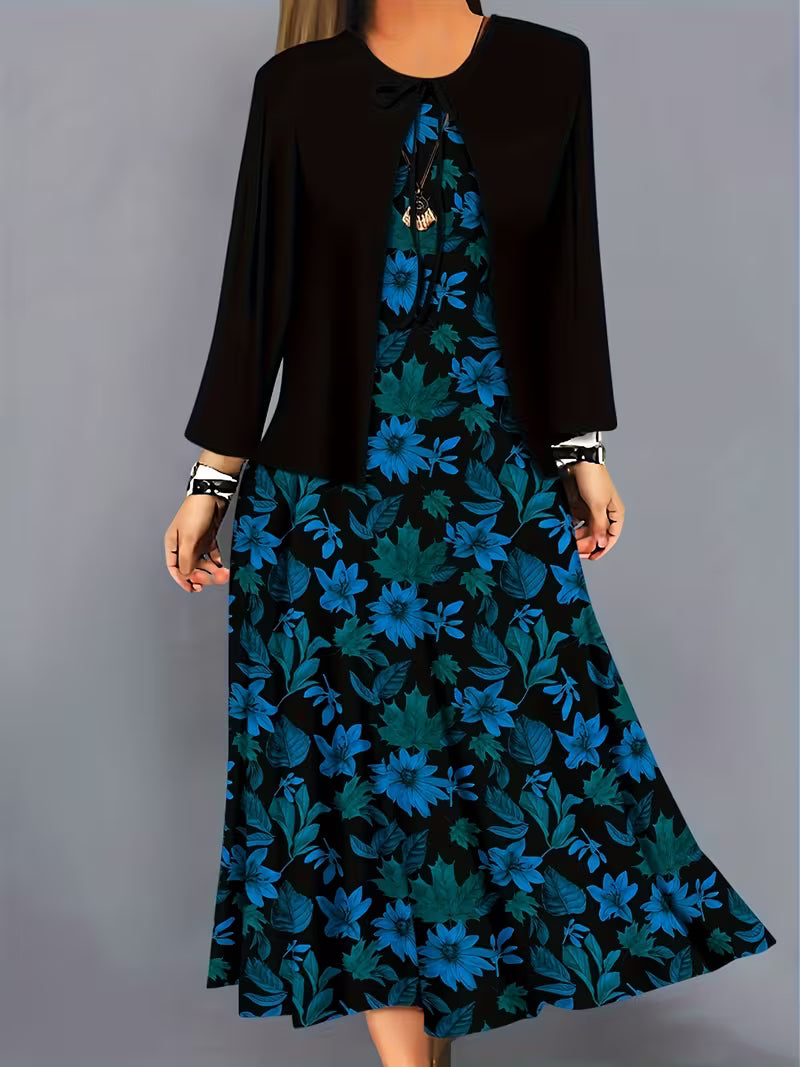 Elegant Floral Print 2-Piece Dress