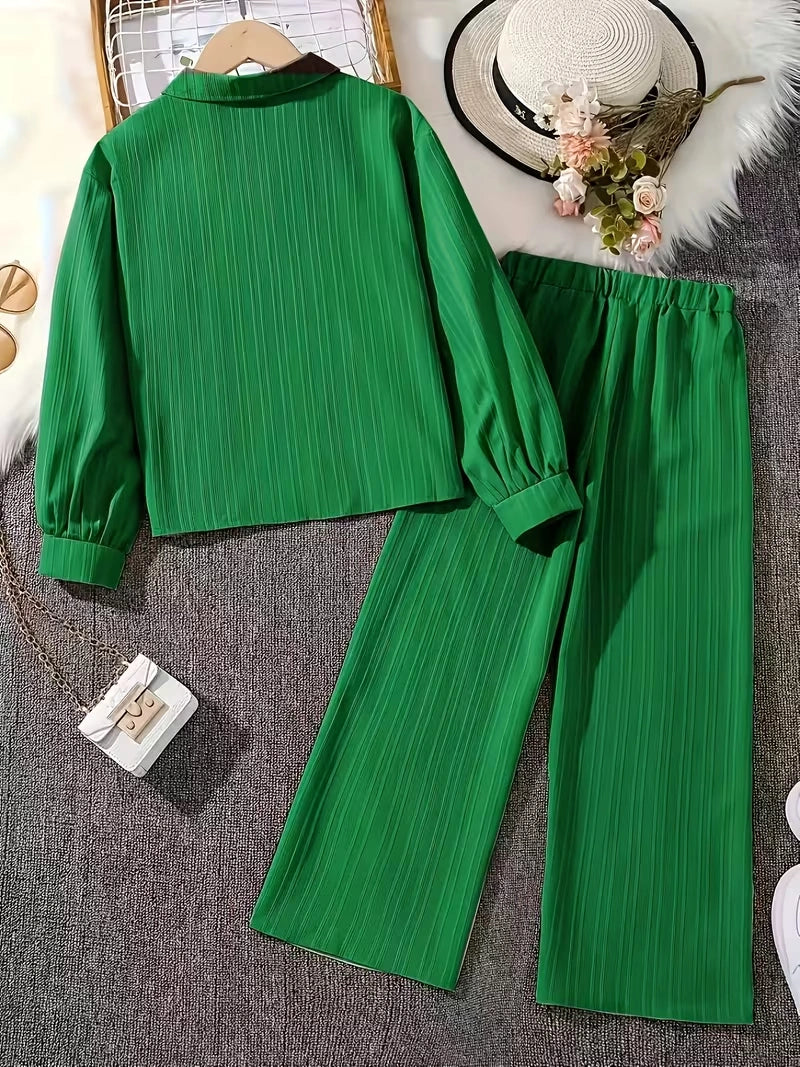 Classic Button-Down Shirt & Wide-Leg Co-Ord Set for Women