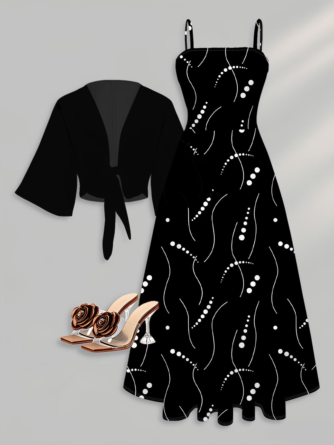 Elegant Wave Dot Printed Dress Set