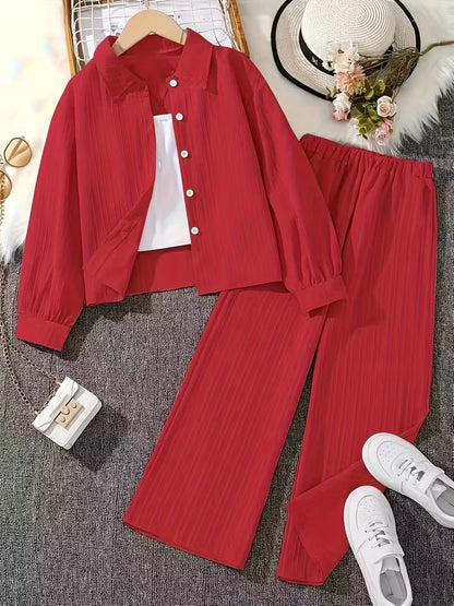 Classic Button-Down Shirt & Wide-Leg Co-Ord Set for Women