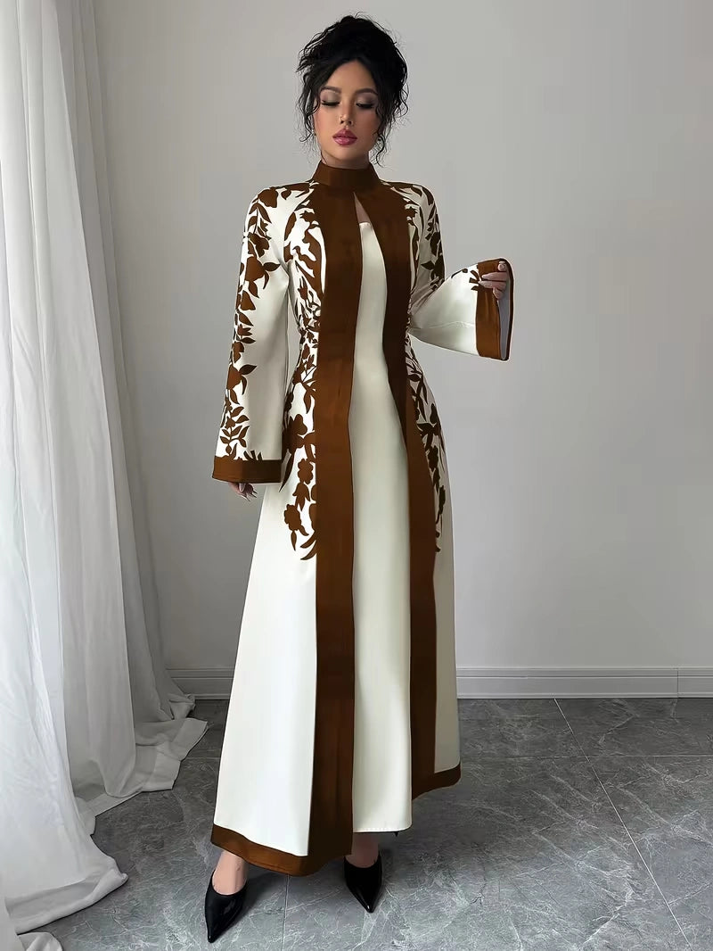 Women's Elegant Floral Print Maxi Dress | Long Sleeve A-Line Party & Evening Dress