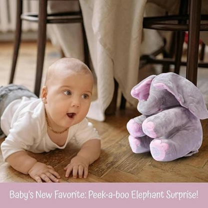 Interactive Peek-a-Boo Elephant Plush Toy with Music & Moving Ears for Babies (Blue)