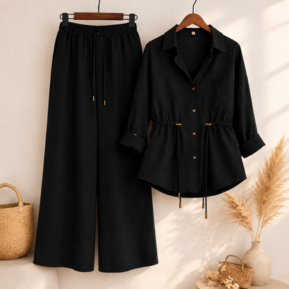 Casual Linen Look Two-Piece Outfit