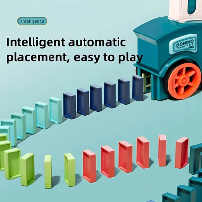 Electric Domino Train Set with Automatic Domino Laying Blocks – Creative STEM Building Toy for Kids (Blue)
