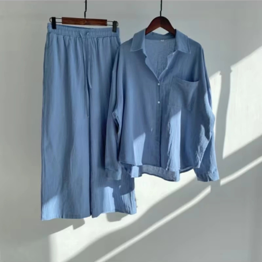 Vintage Chic Oversized Shirt & Wide-Leg Pants Co-Ord Set