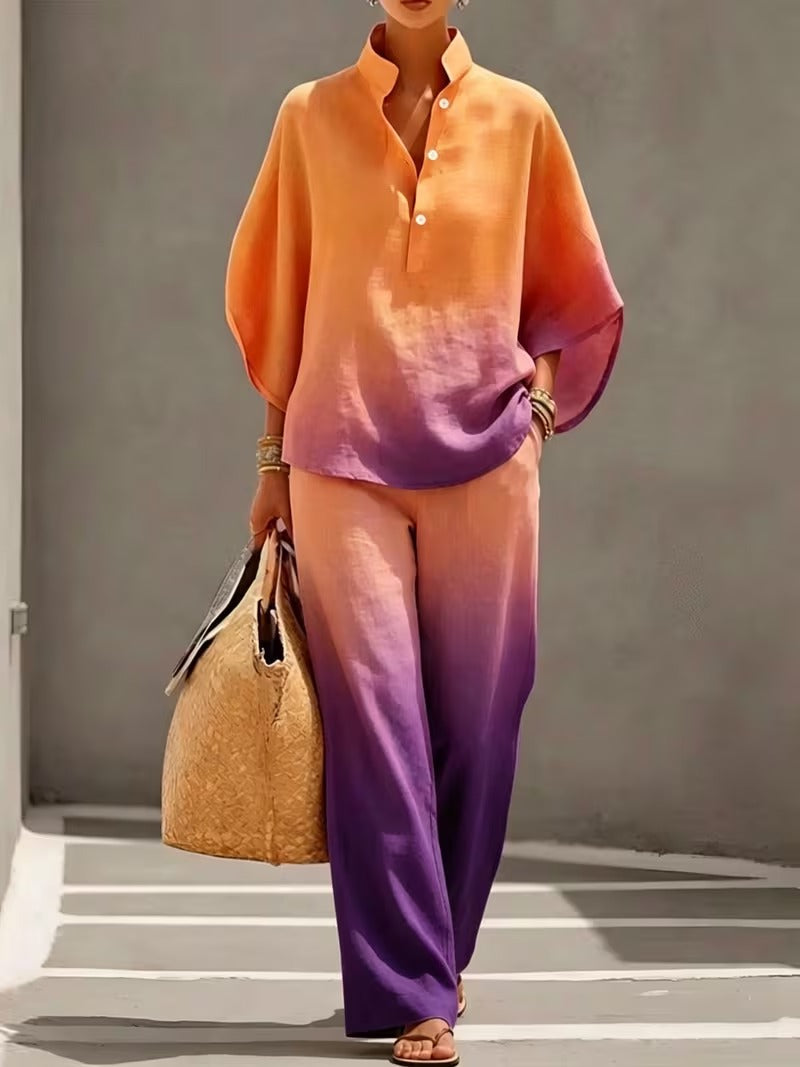 Chic Plus Size Stand Collar Wide Leg Co-Ord