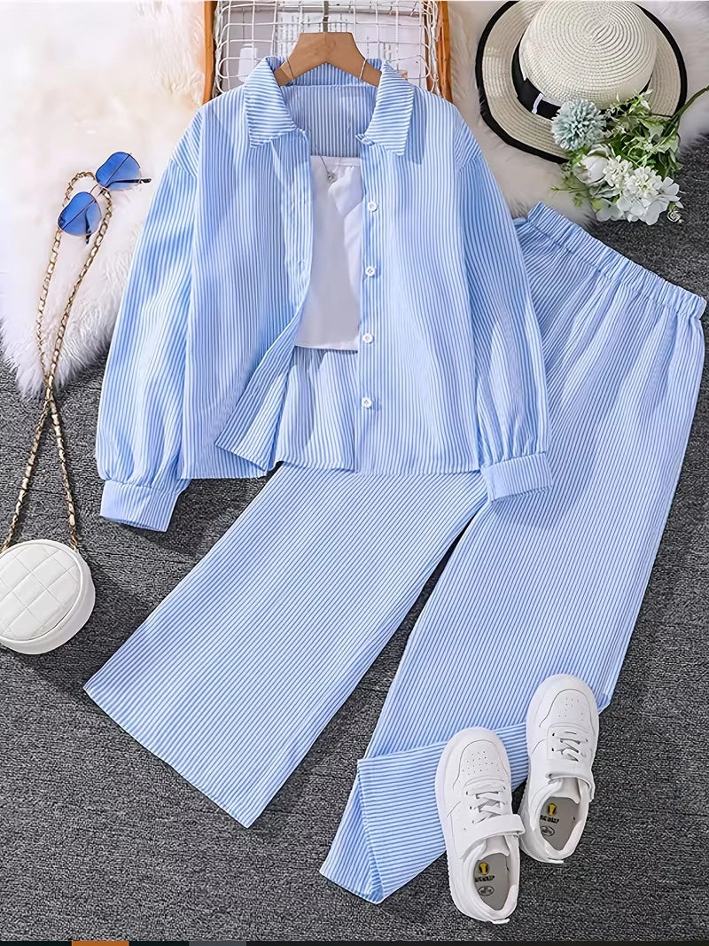 Classic Button-Down Shirt & Wide-Leg Co-Ord Set for Women