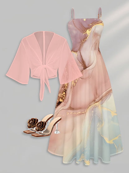 Elegant Women's Vintage Artistic Floral Print Dress Set