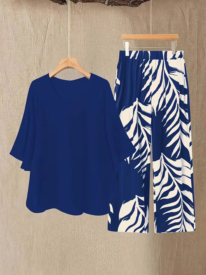 Chiffon Co-Ord Set – Batwing Sleeve Loose Top & Wide-Leg Pants (2-Piece)