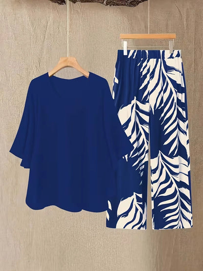Chiffon Co-Ord Set – Batwing Sleeve Loose Top & Wide-Leg Pants (2-Piece)
