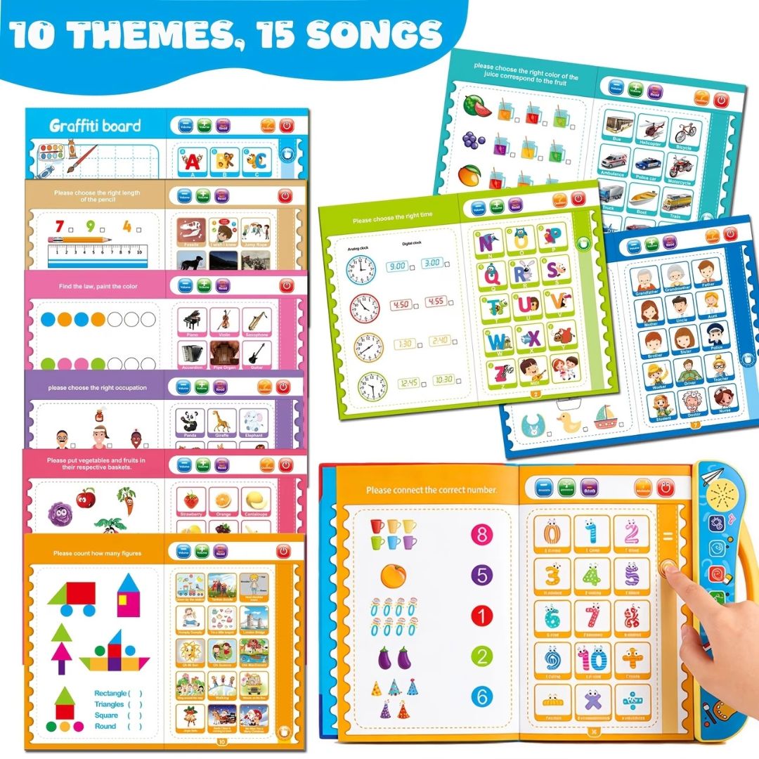 Talking Educational Book for ABCs, Numbers, Phonics, Transportation & Musical Instruments (Ages 3+)