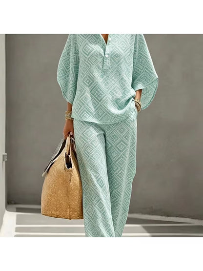 Chic Plus Size Stand Collar Wide Leg Co-Ord