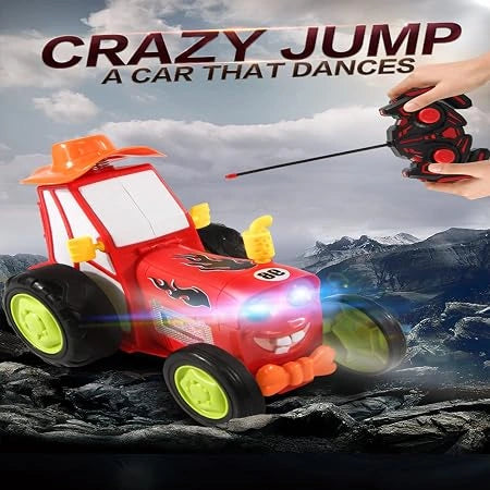 Remote Control Crazy Jumping Car – Rechargeable RC Stunt Car with Lights & Music for Kids