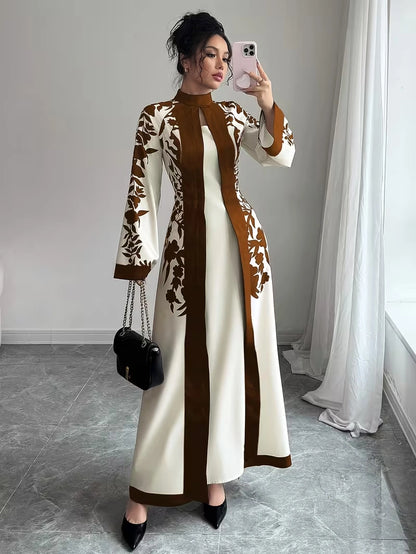 Women's Elegant Floral Print Maxi Dress | Long Sleeve A-Line Party & Evening Dress