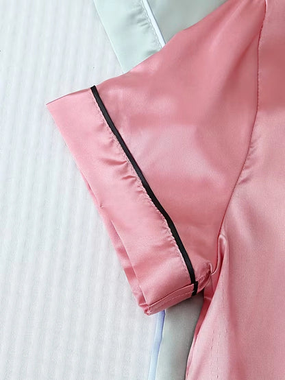 Women's 3-Piece Satin Pajama Set with Button-Up Shirt & Relaxed Shorts
