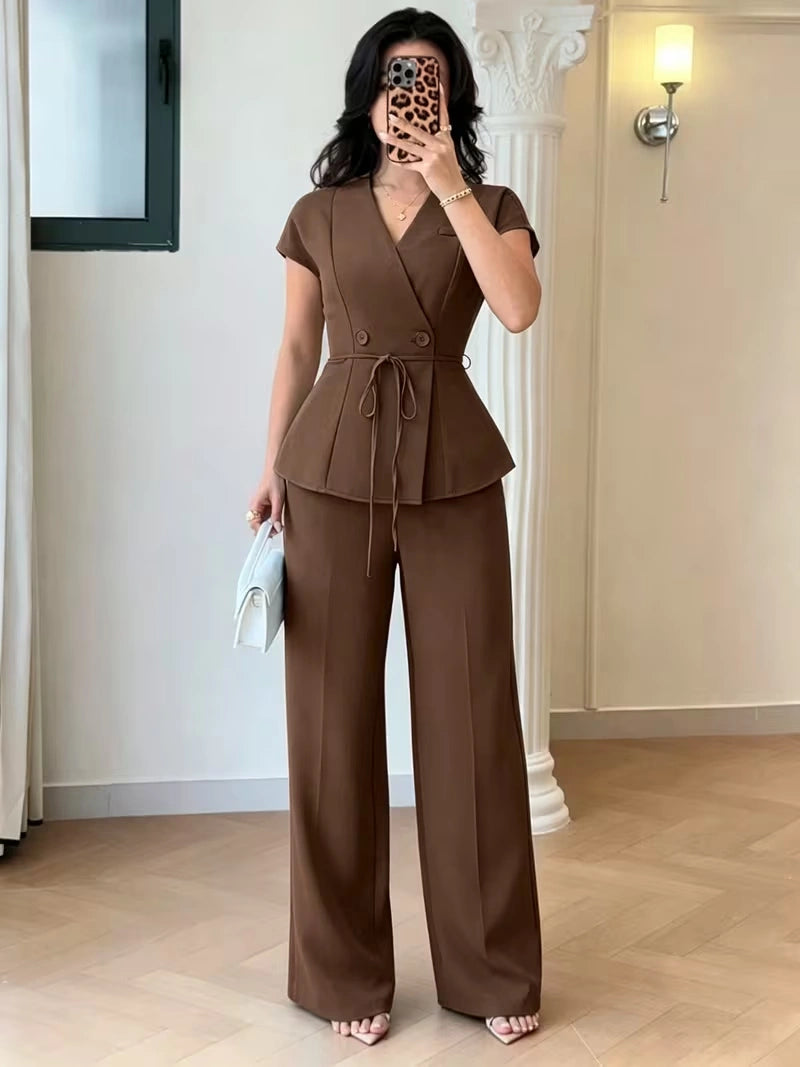 Elegant Flared Sleeve Belted Co-Ord Set for Women