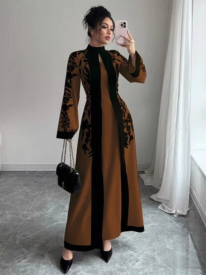 Women's Elegant Floral Print Maxi Dress | Long Sleeve A-Line Party & Evening Dress