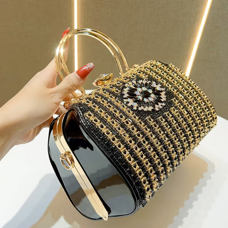 Elegant Rhinestone-Embellished Large Evening Handbag & Crossbody Bag