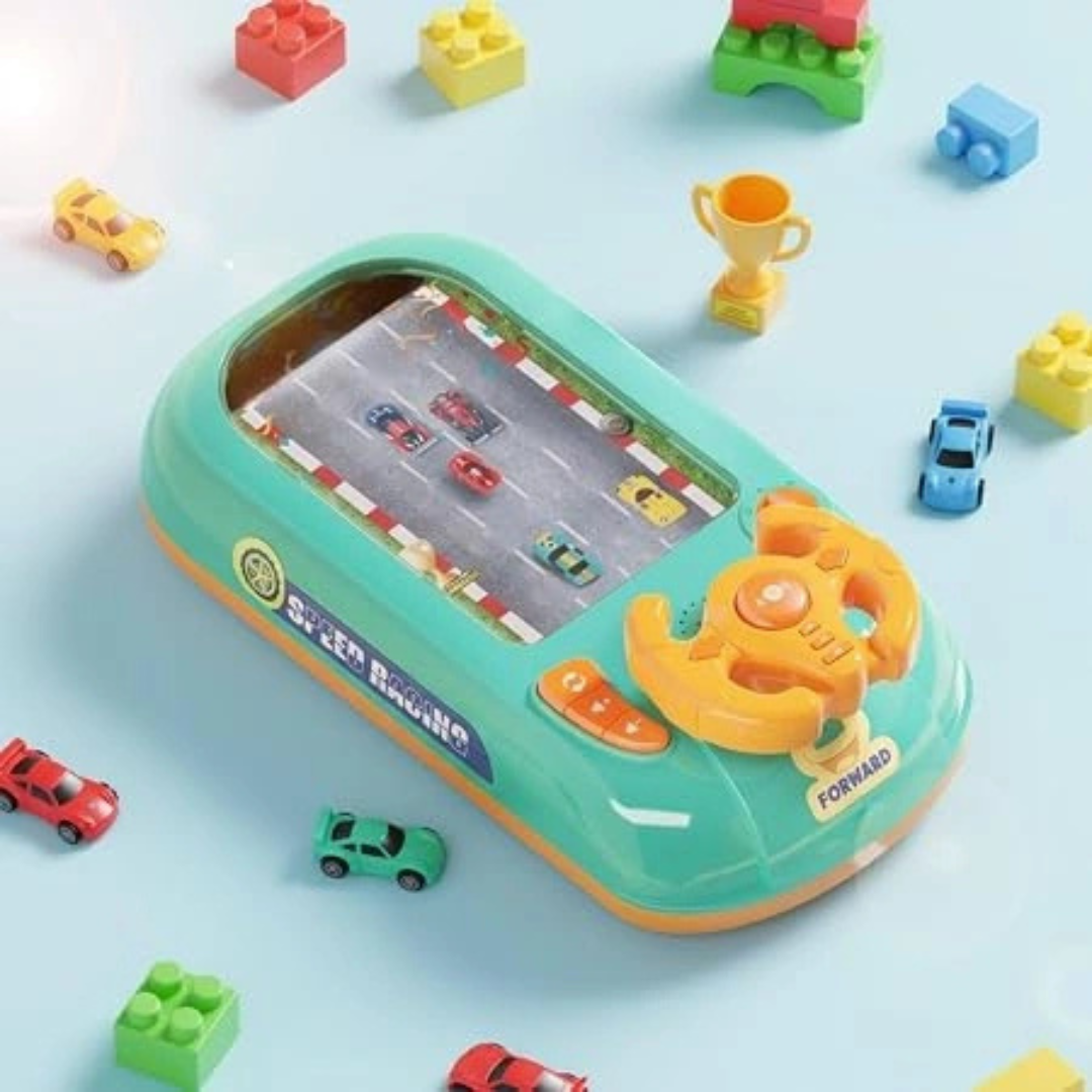 Interactive Racing Steering Wheel Toy with Cars – Driving Simulation Adventure Game Set for Kids (Green)