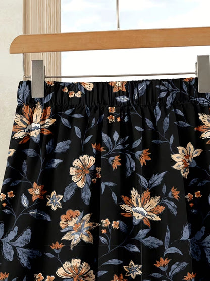Women's Summer Casual Skirt Co-Ord Set | Solid Top & Printed Skirt 2-Piece Outfit