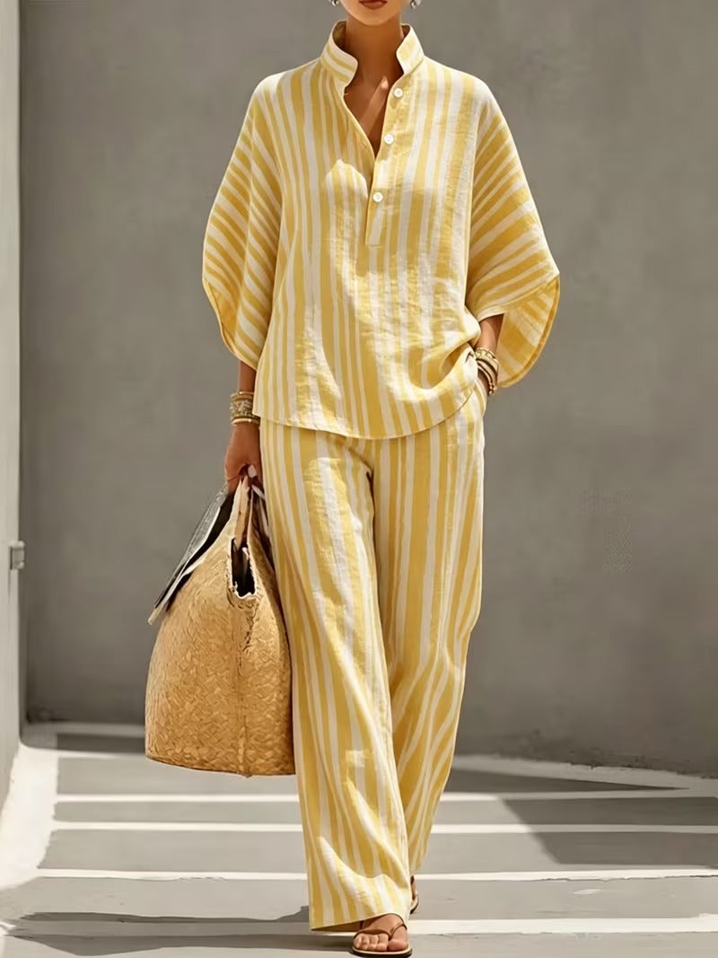 Chic Plus Size Stand Collar Wide Leg Co-Ord