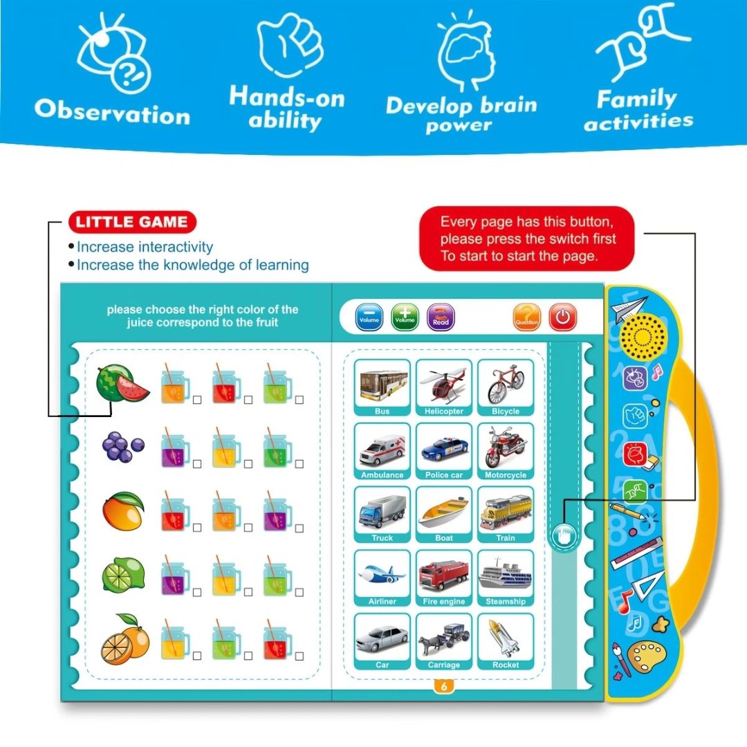 Talking Educational Book for ABCs, Numbers, Phonics, Transportation & Musical Instruments (Ages 3+)