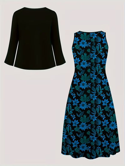 Elegant Floral Print 2-Piece Dress