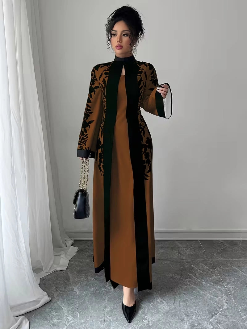 Women's Elegant Floral Print Maxi Dress | Long Sleeve A-Line Party & Evening Dress