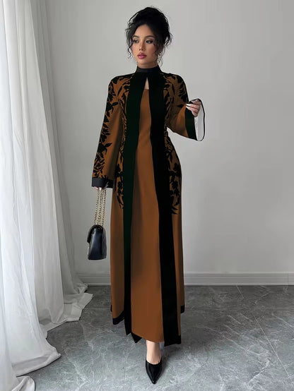 Women's Elegant Floral Print Maxi Dress | Long Sleeve A-Line Party & Evening Dress