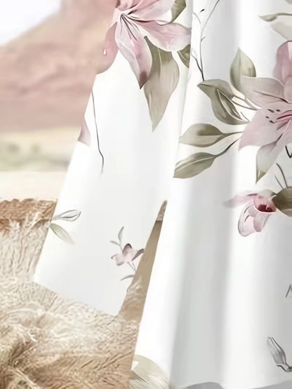 Plus Size Floral Elegance Co-Ord Set with Asymmetrical Tunic & Wide-Leg Pants