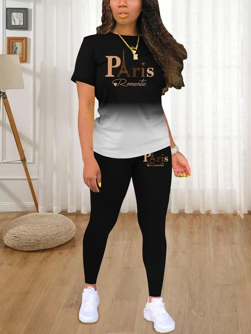 Women's Printed Top & Pants Co-Ord Set | Casual Short Sleeve Crew Neck Outfit