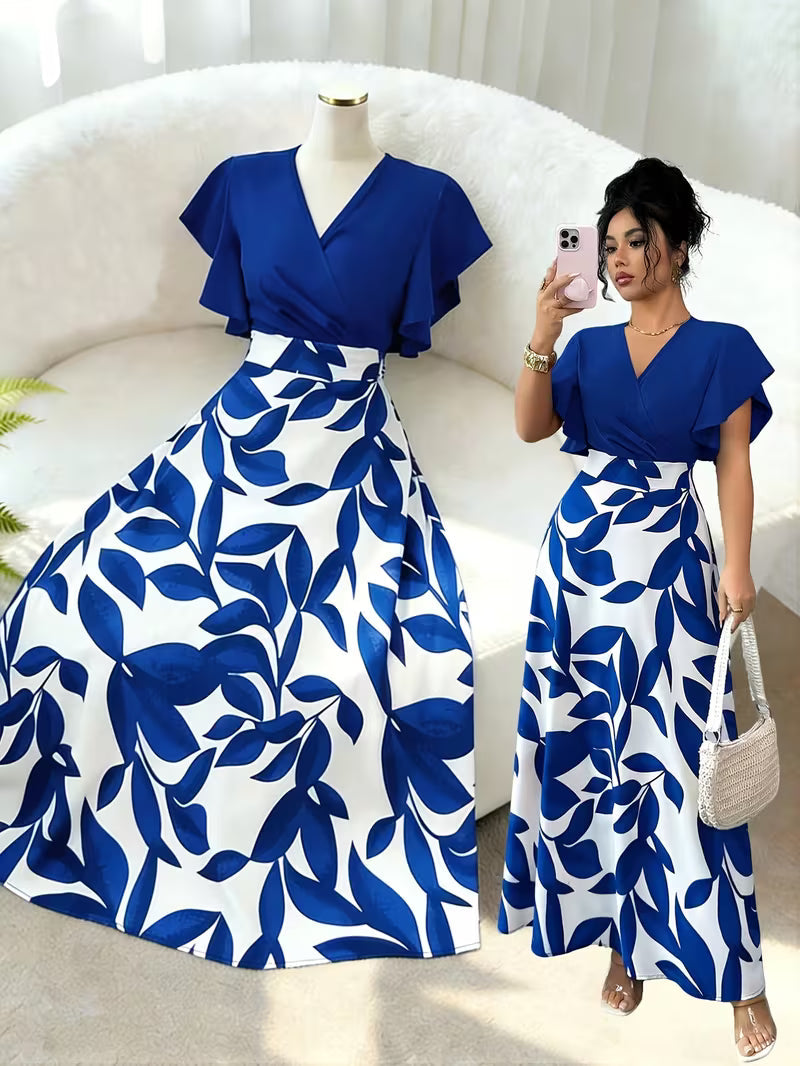 Elegant V-Neck Patchwork A-Line Dress
