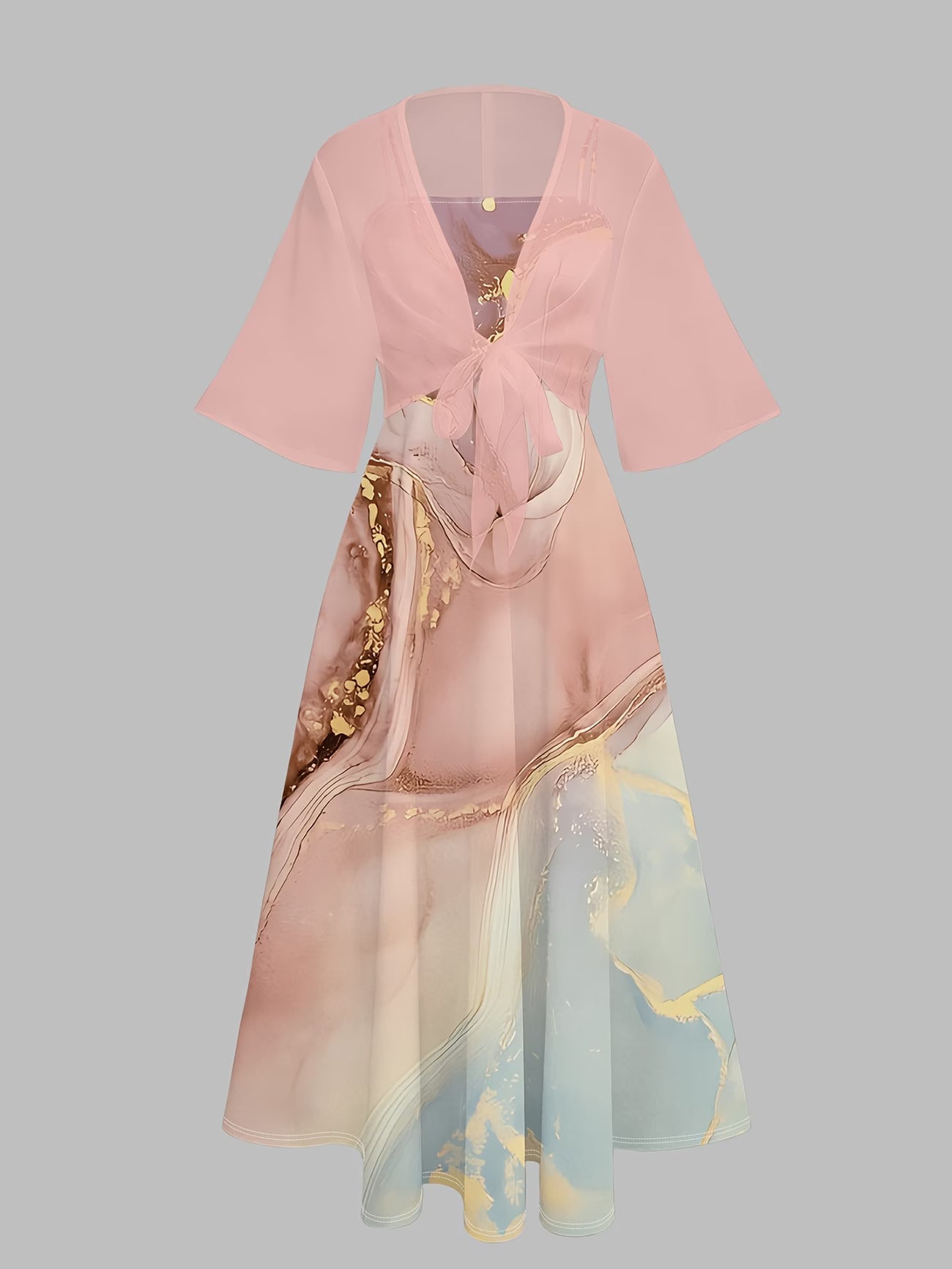 Elegant Women's Vintage Artistic Floral Print Dress Set